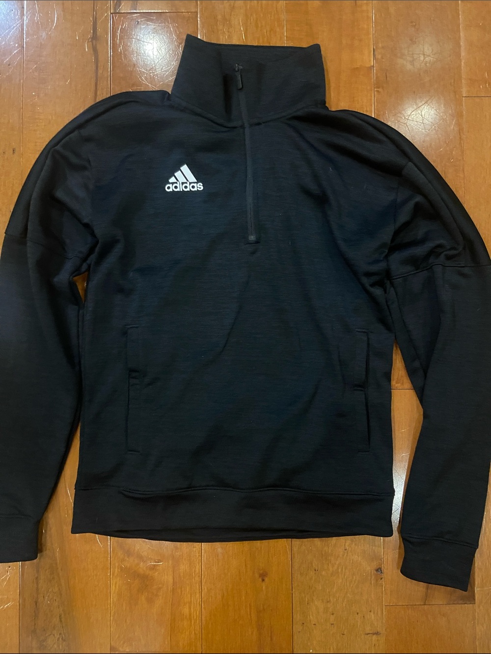 adidas Black quarter Zip Performance Pullover with White Logo